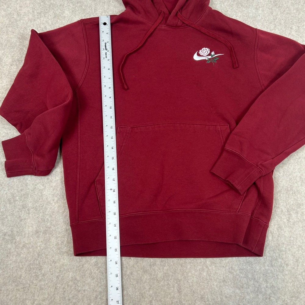 Nike Hoodie Mens Small Burgundy Rose Swoosh Embroidered Fleece Pullover 1036 - Picture 3 of 8
